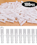 Heavy Duty White Plastic Expansion Tubes Smooth Install Drywall Anchors Rock Solid DIY Home Fasteners 100 Pack, 4x1cm size.