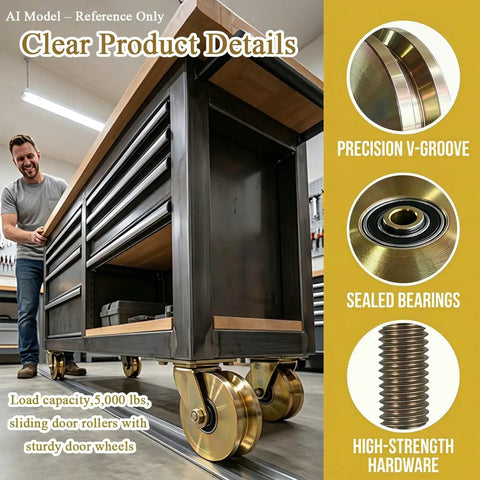 Built Tough Six Inch V Groove Gate Wheels With Dual Sealed Bearings Handles Max Loads Without Breaking A Sweat Ideal For Driveway Or Warehouse Sliding Doors And Comes In A Convenient Two Pack on a rolling workbench