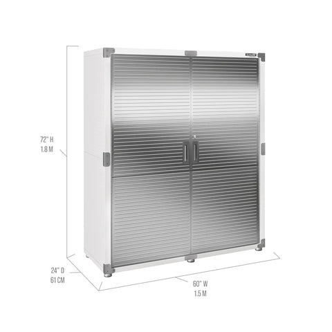 Tough As Nails Heavy Duty Steel Storage Cabinet With Lockable Door And Six Adjustable Shelves shown with dimensions 60W x 24D x 72H.