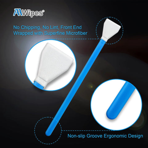 Front view of an AAWipes 16 mm sensor cleaning swab with blue handle and white microfiber tip for APS-C DSLR cameras.