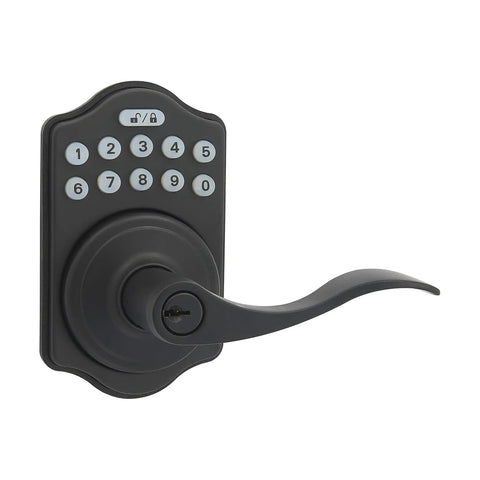 Keyless Entry Door Lock With Matte Black Handle Set And Electronic Keypad, Motorized Deadbolt For Front Door, No Key Hassle With OneTouch Locking