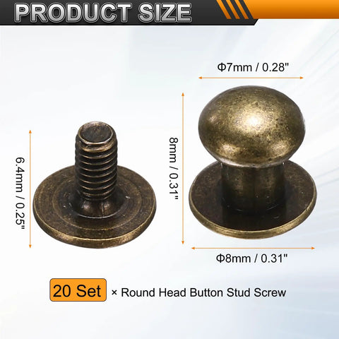 Top Notch Bronze Chicago Screw Button Stud Rivets 7mm Zinc Alloy Metal Fasteners For Leather Craft showcasing 6.4mm and 8mm measurements.