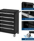 Heavy Duty Rolling Tool Chest With Five Spacious Locking Drawers Features Smooth Ball Bearing Slides For Effortless Glide And Knockout Tough Powder Coated Steel Build Designed For Backyard Builds Or Daily Garage Grind, showcasing secure key lock and swivel wheels.