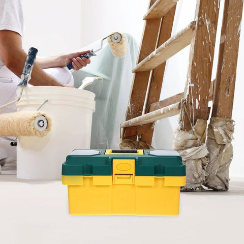 Heavy Duty Portable Plastic Toolbox With Secure Locking Latch And Multi Compartment Storage for job sites and weekend projects.