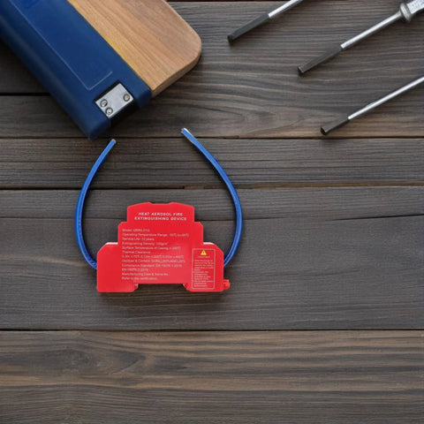 Heat Activated Auto Fire Extinguisher Patch With Drop Dead Aluminum Alloy Housing and Super Sticky Backing for vehicle engine safety.