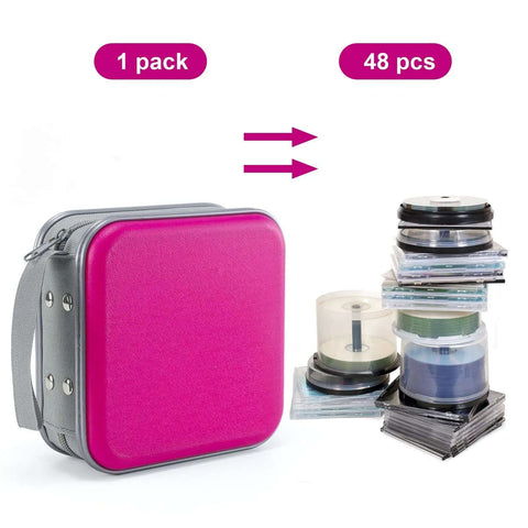 Solid Portable CD Case With 48 Capacity Disc Holder For Your Car Ride Or Home Hangout Easy DVD Storage Organizer in pink.