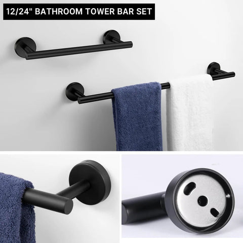 Close-up of 10 Piece Matte Black Bathroom Hardware Set Includes 23.6 Inch Towel Bar Towel Rack Towel Ring Roll Toilet Paper Holder And Robe Hook With Complete Mounting Kit For Easy Bathroom Remodel Upgrade showing towel bar installation detail.