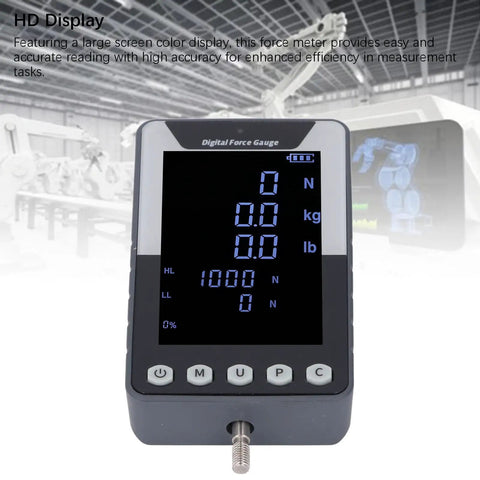 Straight Shooting Digital Force Gauge And Push Pull Meter For Tension And Pressure Testing With 10N Capacity showing HD display and controls.