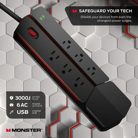 Black Vertex Dope Surge Protector With Detachable USB Power Strip, Six AC Outlets, Two USB A Ports And One USB C Port