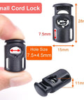 20 Pack Plastic Spring Cord Locks Toggle Stoppers For Paracord Drawstrings And Elastic Laces, close-up view showing dimensions