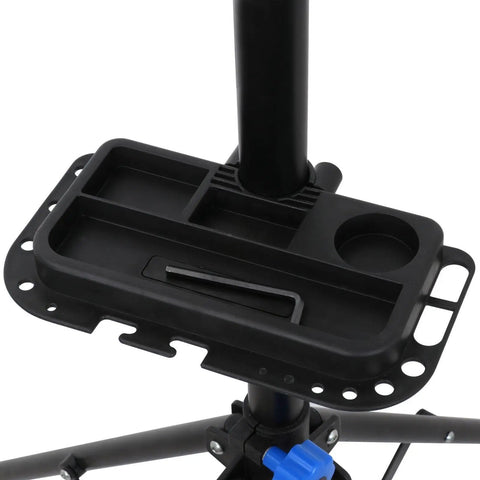 Tool tray close-up on Adjustable Bike Repair Stand For Home Use, Heavy Duty Bicycle Maintenance Stand Supports Up To 66 Lbs.