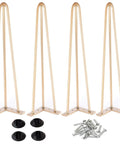 34 Inch Hairpin Table Legs Set With 0.5 Inch Diameter Three Rods, Heavy Duty Gold Metal Furniture Legs For Coffee Table And Patio Bench, Floor Protectors, Ideal For DIYers Makeovers, 4 Pack shown with screws and floor protectors