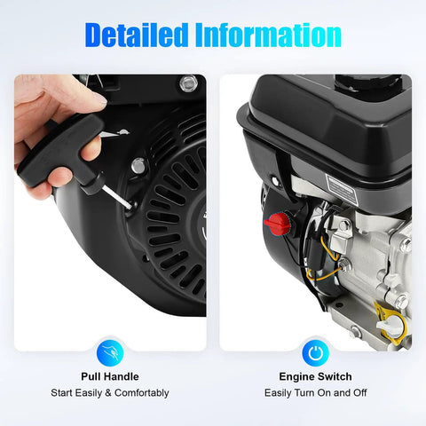 Detail of pull start and engine switch on Beefy 7.5HP 212cc Gas Engine 4 Stroke OHV Industrial Replacement Motor