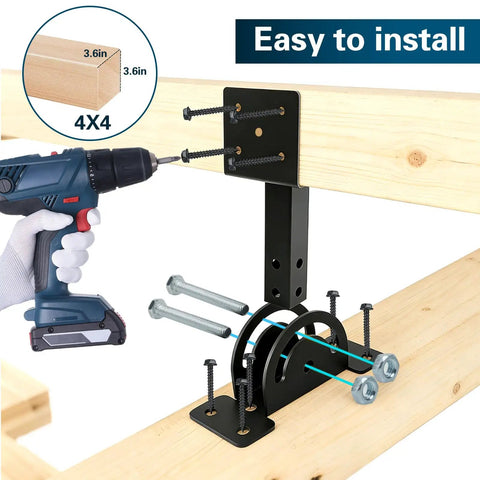 Beefed Up Heavy Duty Adjustable Patio Roof Riser Brackets Kit installation for 4x4 lumber, easy and durable support for pergola roofs.
