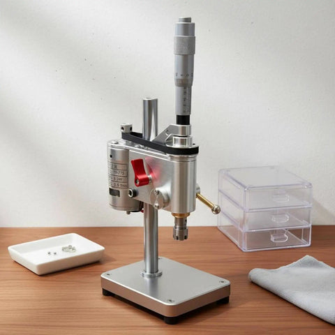 Compact Mini Bench Drill Press With Cross Slide Vise, Portable Aluminum Alloy Steel Precision Hole Drilling for woodworking tasks.