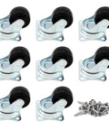Low Profile 1 Inch Caster Wheels Set 8 Pcs Heavy Duty Rubber Swivel Casters With Bearings And Top Plate 22 Lbs Per Wheel Capacity 360 Degree Swivel For Furniture And Appliances Screws Included visible in image.
