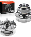 Heavy Duty Rear Wheel Bearing And Hub Assembly Pair For Lexus Gs And Is Series 5 Lug Design With Abs Ring shown with box.