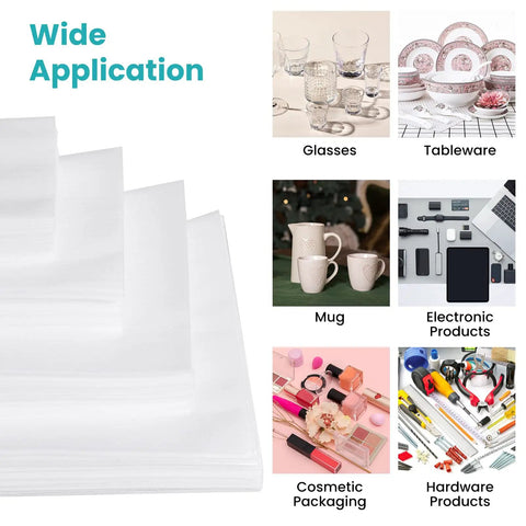 Heavy Duty Cushion Foam Pouches 120 Pack 4 Sizes Soft Packaging Wrap For Shipping Moving Multi Purpose Ecommerce Fulfillment Supplies Professional Grade Padding For Small Business Parcel Sorting on a table with various items