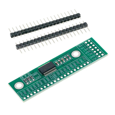 Expandable 16 Bit GPIO Board With I2C For Robotics And Smart Hardware, Cascadable GPIO Expansion Up To 128 Ports with pin headers.