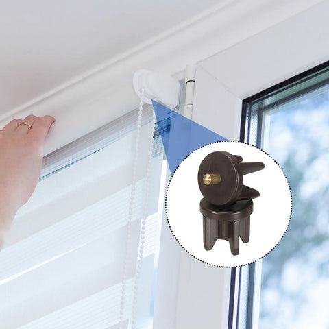 Hella Durable Replacement Clutch Plugs For 1.5 Inch Roller Blinds, showing a brown plug secured on a window frame.
