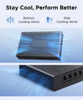 Five Port 2.5Gb Ethernet Switch With Five 2.5Gb Ports, cooling vents highlighted for fanless quiet operation.
