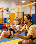Child on Kids Zip Line With Tree Protector For Backyard Fun Safe 250 Lbs Capacity Tool Free Assembly Outdoor Slack Line Play Set