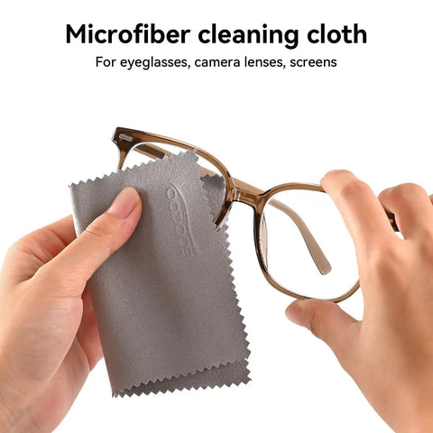 Person using ultra soft microfiber cleaning cloth 3 pack for eyeglasses, phones, screens, lenses and delicate electronics.