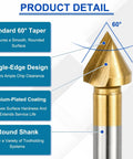 Slick And Sharp 60 Degree Countersink Drill Bit 16.5mm Premium Cobalt Steel Single Flute Cutter showing tapered design and titanium coating.