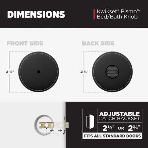Interior Privacy Door Knob With Lock For Bathroom And Bedroom, Matte Black Keyless Turn Lock Doorknob With Microban Protection, adjustable latch, front and back view.