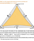 Diagram showing a sand triangle sun shade sail with curved edges, 10x10x10 size, supported by points labeled A, B, C, illustrating installation instructions.