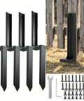 Heavy Duty Steel Fence Post Repair Kit 4 Pack with black anchors and hardware for 4X4 and 6X6 wood post support.