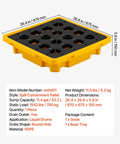 Low Profile Spill Containment Pallet For One Drum Built Tough Modular Platform With Drain 11.4 Gallon Sump Heavy Duty Poly Tray 1543 Lb Load Capacity 26.4 X 26.6 X 5.9 Inches Yellow