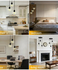 Three Light Pendant Light With Clear Glass Shades, Matte Black Finish shown in kitchen, bedroom, office, living room