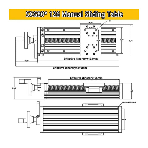 Bulletproof Double Linear Guide Sliding Table For XYZ Axis Linear Actuator With SFU Ballscrew And Handwheel Smooth Glide Field Tested Precision Machine Rig dimensions and measurements illustration.