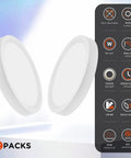 Two Pack 15W Flush Mount LED Ceiling Light 1500 Lumens Daylight 5000K Low Profile Ceiling Fixture For Hallways Closets Stairwells Kitchens And Living Rooms Non Dimmable Easy Install 6.7 Inch Round image showing two lights and features.