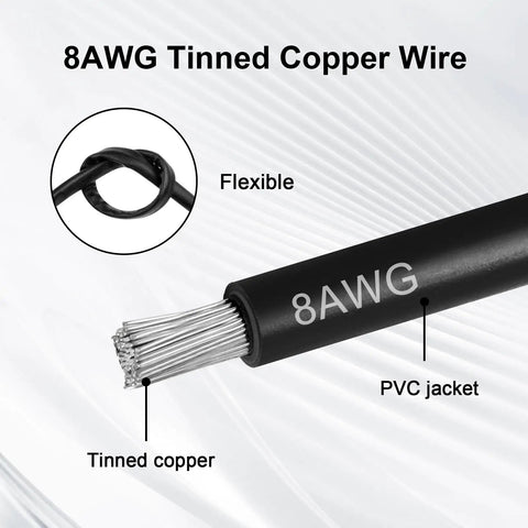 Heavy Duty 8Awg Power Cable 10 Feet Long With Slick Anderson Quick Connect Plugs And Rock Solid O Ring Terminals For Solar Rv Ev And Backup Gear Straight Fire, showcasing flexible 8AWG tinned copper wire.