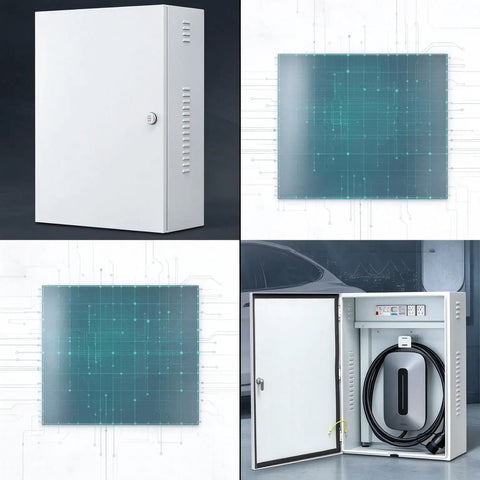 Heavy Duty Wall Mount EV Charger Enclosure Built Tough As Nails For All Season Exterior Use Featuring Rust Proof Steel Shell And Digital Combo Lock for secure storage.