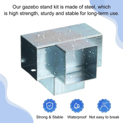 4-Way Gazebo Brackets Kit For 1.6 By 1.6 Inch Lumber Heavy Duty Right Angle Corner Post Base For DIY Woodworking Outdoor Patio Gazebo And Cabin Support 8 Pack Galvanized Steel