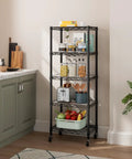 Solid Build Adjustable Wire Rolling Shelving Unit With Smooth Glide Casters And Moisture Resistant Steel Mesh for kitchen organization.