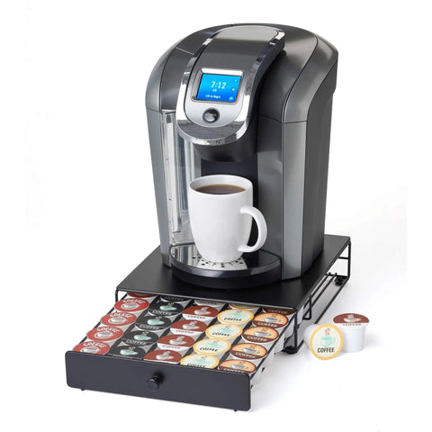 Under Coffee Pot Storage Sliding Drawer Space Saver For K Cup Pods, Black, 30 Pod Capacity under coffee maker