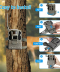 Step-by-step installation guide for Three Pack Battery Kit For Tactacam Reveal Trail Cameras on a tree.