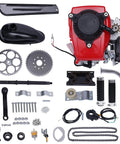 Rock Solid 53cc 4 Stroke Gas Engine Motorized Bicycle Conversion Kit Features Air Cooled Single Cylinder Chain Drive and complete hardware components.