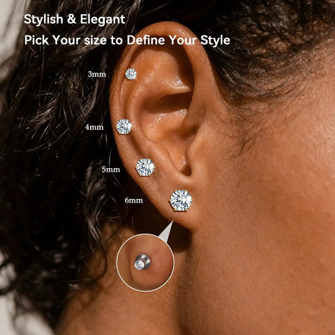 Medical Grade F136 Titanium Stud Earrings Featuring Six Prong Cubic Zirconia Drops With Secure Screw Style Flat Backs For Sensitive Skin Next Level Fresh Drip Daily on ear
