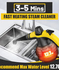 Powerful Handheld Steam Cleaner With 1050watts Fast Heating And 230 Degree Hot Water Jet in action cleaning a kitchen sink.