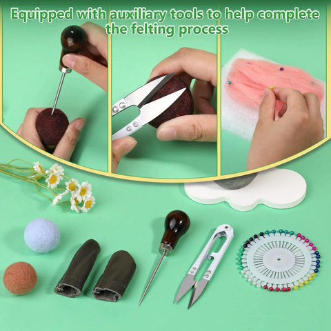 Ultimate Needle Felting Tool Kit For DIY Wool Projects With 60 Felting Needles And 68 Piece Set Including Foam Pad Wooden Handle Tool.