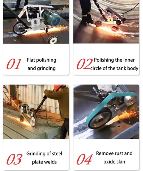 Smooth Operator Portable Belt Grinder With Three Adjustable Sanding Belts For Knife Making Sharpening And Woodworking Polish 220V 4KW Beast rolling during flat polishing and grinding.