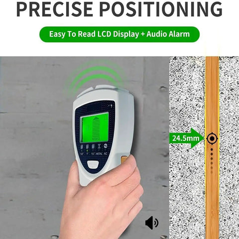 No Sweat Stud Finder And Wall Scanner With Hd Lcd Display Audio Alarm showing precise positioning features in use.