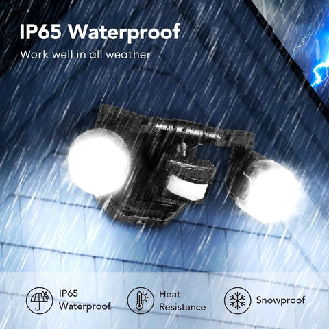 Motion Sensor Outdoor Lights With 450 Degree Wide Adjustment, Smart WiFi Flood Lights for yard, IP65 waterproof, in rain.
