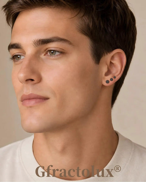 Flat Back Titanium Tiny Dot Earrings For Sensitive Ears Hypoallergenic G23 Implant Grade Studs worn by a man, showcasing 3mm and 4mm sizes.