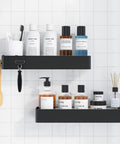 Two Pack Adhesive Shower Caddies With Rustproof Metal Shelves No Drill Bathroom Organizer Storage Black XX Large Durable Finish